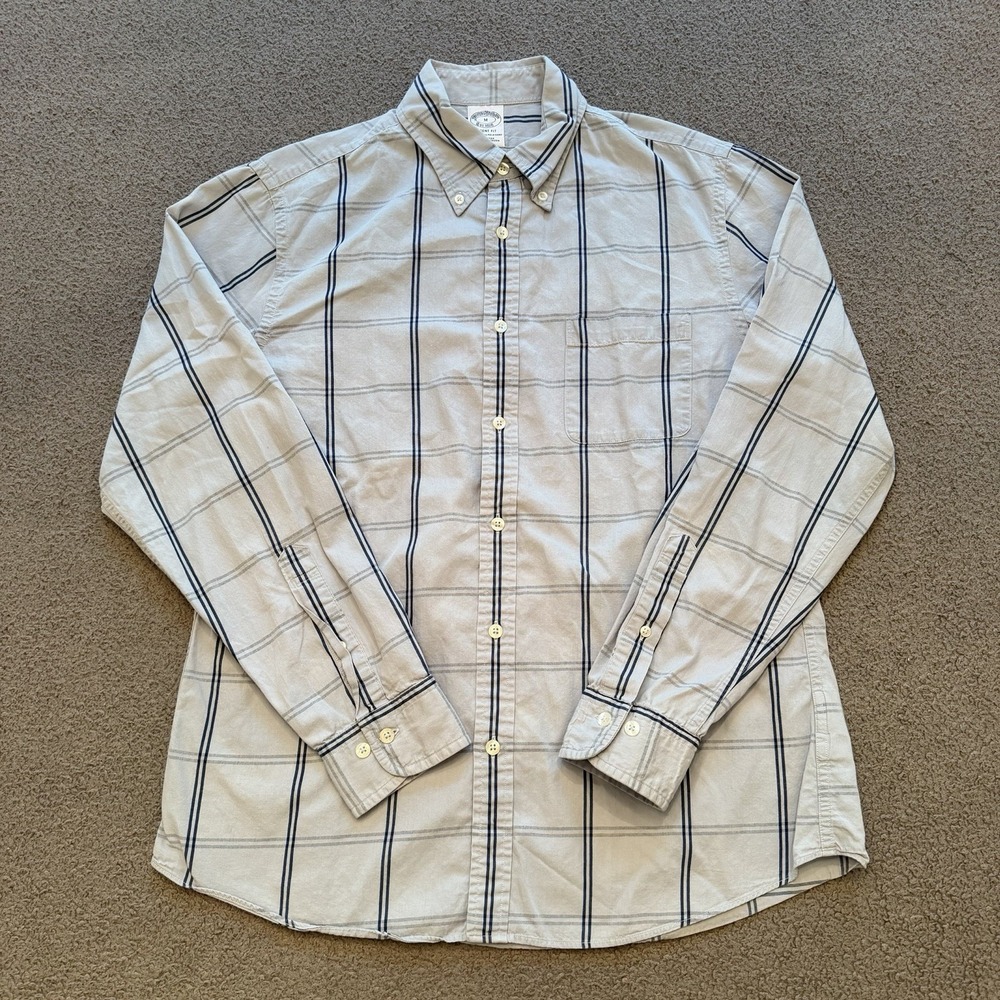 Brooks Brothers 1818 Regent Fit Blue Stripe Cotton Shirt Mens Medium Casual